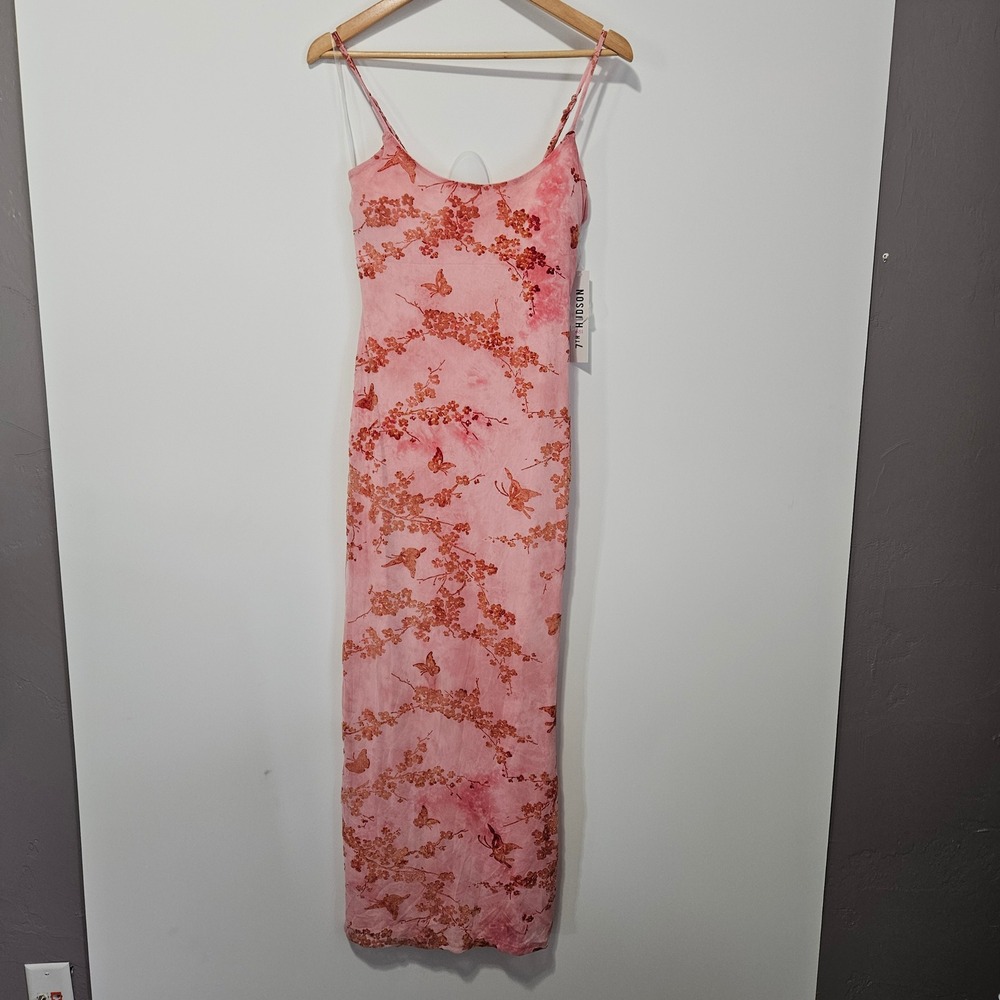 NEW Pink Velvet Burnout Maxi Slip DressLarge Y2K Butterfly Floral Fairy Mesh